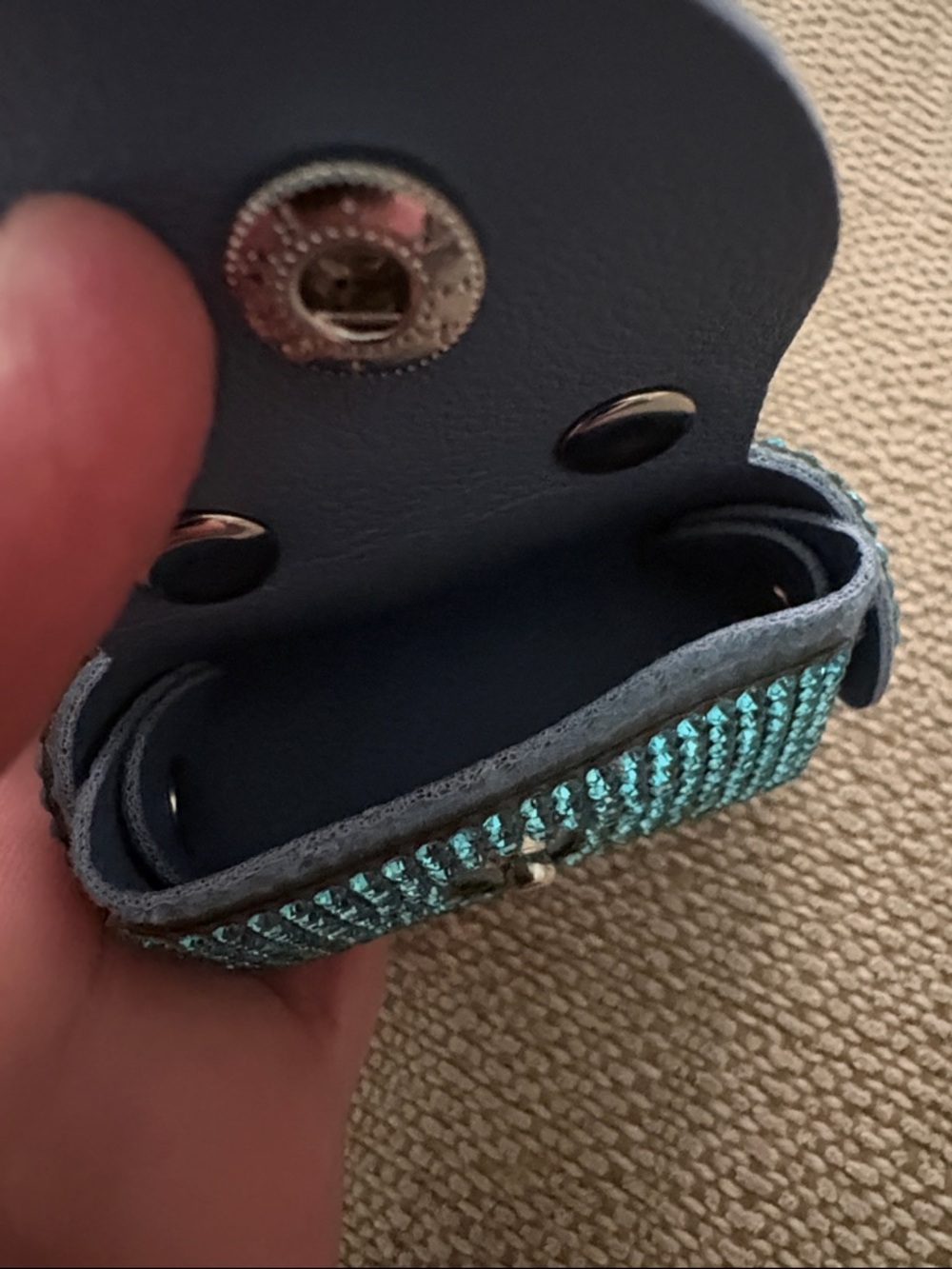 Bag charm or keychain Crystal-Embellished Mini Bag Teal and silver - Picture 6 of 7